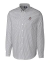 Cincinnati Reds Cooperstown Cutter & Buck Stretch Oxford Stripe Mens Long Sleeve Dress Shirt Charcoal Mannequin Thumbnail Image