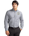 Milwaukee Brewers Cooperstown Cutter & Buck Easy Care Stretch Gingham Mens Long Sleeve Dress Shirt Charcoal Front Thumbnail Image