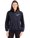 View image 1: Kansas City Royals Cooperstown Cutter & Buck Charter Recycled Packable Womens Half Zip Anorak Jacket Navy Blue Front