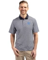 View image 4: North Carolina Tar Heels Cutter & Buck Virtue Recycled Micro Stripe Featherlight Pique Mens Big & Tall Polo Navy Blue/White Front