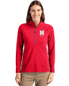 Nebraska Cornhuskers Alumni Cutter & Buck Adapt Eco Knit Stretch Recycled Womens Half Zip Pullover Red Front Thumbnail Image