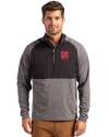 Nebraska Cornhuskers Alumni Cutter & Buck Adapt Eco Knit Hybrid Recycled Mens Quarter Zip Black Heather/Black Front Thumbnail Image