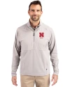 Nebraska Cornhuskers Alumni Cutter & Buck Adapt Eco Knit Hybrid Recycled Mens Quarter Zip Polished Medium Gray Front Thumbnail Image