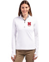 Nebraska Cornhuskers Alumni Cutter & Buck Traverse Stretch Eco Quarter Zip Womens Pullover White Front Thumbnail Image