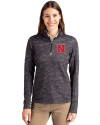 Nebraska Cornhuskers Cutter & Buck Traverse Stretch Eco Camo Print Quarter Zip Womens Pullover Black Front Thumbnail Image