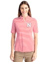 Nebraska Cornhuskers Cutter & Buck Virtue Eco Pique Stripe Recycled Womens Top Red Front Thumbnail Image