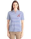 Atlanta Braves Cooperstown Cutter & Buck Virtue Eco Pique Stripe Recycled Womens Top Tour Blue Front Thumbnail Image