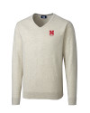 Nebraska Cornhuskers Alumni Cutter & Buck Lakemont Tri-Blend Mens V-Neck Pullover Sweater Oatmeal Heather Mannequin Thumbnail Image