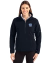 View image 1: North Carolina Tar Heels Alumni Cutter & Buck Cascade Epic Comfort Recycled Sherpa Fleece Womens Pullover Jacket Navy Blue Front
