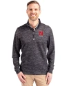 Nebraska Cornhuskers Alumni Cutter & Buck Traverse Stretch Eco Camo Print Quarter Zip Mens Pullover Black Front Thumbnail Image