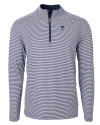 Penn State Nittany Lions Alumni Cutter & Buck Virtue Eco Pique Micro Stripe Recycled Mens Quarter Zip Navy Blue/White Mannequin Thumbnail Image