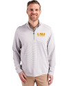 LSU Tigers Alumni Cutter & Buck Virtue Eco Pique Micro Stripe Recycled Mens Quarter Zip Polished/White Front Thumbnail Image