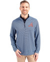 Atlanta Braves Cooperstown Cutter & Buck Virtue Eco Pique Micro Stripe Recycled Mens Quarter Zip Atlas/Navy Blue Front Thumbnail Image