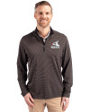 Chicago White Sox Cooperstown Cutter & Buck Virtue Eco Pique Micro Stripe Recycled Mens Quarter Zip Black/Elemental Grey Front Thumbnail Image