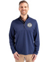 Milwaukee Brewers Cooperstown Cutter & Buck Virtue Eco Pique Micro Stripe Recycled Mens Quarter Zip Tour Blue/Black Front Thumbnail Image