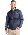 View image 1: North Carolina Tar Heels Alumni Cutter & Buck Stealth Recycled Hybrid Quilted Mens Big & Tall Windbreaker Jacket Liberty Navy Front