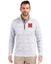 Nebraska Cornhuskers Cutter & Buck Traverse Stretch Eco Camo Print Quarter Zip Mens Big and Tall Pullover Charcoal Front Thumbnail Image