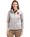 View image 4: Nebraska Cornhuskers Alumni Cutter & Buck Stealth Recycled Hybrid Quilted Womens Windbreaker Jacket Polished Medium Gray Front