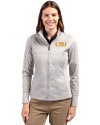 View image 4: LSU Tigers Alumni Cutter & Buck Stealth Recycled Hybrid Quilted Womens Windbreaker Jacket Polished Medium Gray Front