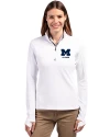 Michigan Wolverines Alumni Cutter & Buck Traverse Stretch Eco Quarter Zip Womens Pullover White Front Thumbnail Image