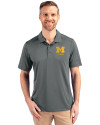 Michigan Wolverines Alumni Cutter & Buck Prospect Eco Textured Stretch Recycled Mens Short Sleeve Polo Elemental Grey Front Thumbnail Image