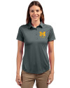 View image 4: Michigan Wolverines Alumni Cutter & Buck Prospect Recycled Featherlight Stretch Womens Polo Elemental Grey Front