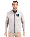 View image 10: Michigan Wolverines Alumni Cutter & Buck Adapt Recycled Soft Knit Stretch Mens Hybrid Full Zip Jacket Polished Medium Gray Front