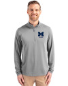 Michigan Wolverines Alumni Cutter & Buck Virtue Eco Pique Recycled Quarter Zip Mens Big & Tall Pullover Polished Medium Gray Front Thumbnail Image