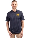 Michigan Wolverines Alumni Cutter & Buck Virtue Eco Pique Tile Print Recycled Mens Big & Tall Polo Navy Blue Front Thumbnail Image