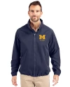 Michigan Wolverines Alumni Cutter & Buck Charter Eco Knit Recycled Big & Tall Full-Zip Jacket Navy Blue Front Thumbnail Image