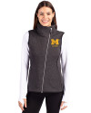 Michigan Wolverines Alumni Cutter & Buck Mainsail Sweater Knit Womens Asymmetrical Vest Charcoal Heather Front Thumbnail Image