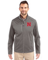 Nebraska Cornhuskers Cutter & Buck Evoke Softshell Recycled Full Zip Mens Jacket Elemental Grey Front Thumbnail Image