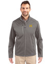 Michigan Wolverines College Vault Cutter & Buck Evoke Softshell Recycled Full Zip Mens Jacket Elemental Grey Front Thumbnail Image