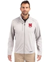 Nebraska Cornhuskers Alumni Cutter & Buck Evoke Softshell Recycled Full Zip Mens Jacket CONCRETE Front Thumbnail Image