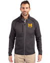 Michigan Wolverines Alumni Cutter & Buck Mainsail Sweater-Knit Mens Full Zip Jacket Charcoal Heather Front Thumbnail Image