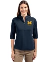 Michigan Wolverines Alumni Cutter & Buck Virtue Eco Pique Recycled Half Zip Pullover Womens Hoodie Navy Blue Front Thumbnail Image