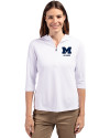 Michigan Wolverines Alumni Cutter & Buck Virtue Eco Pique Recycled Half Zip Pullover Womens Hoodie White Front Thumbnail Image