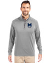 Michigan Wolverines Alumni Cutter & Buck Adapt Eco Knit Stretch Recycled Mens Big and Tall Quarter Zip Pullover Polished Medium Gray Front Thumbnail Image