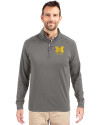 Michigan Wolverines Alumni Cutter & Buck Adapt Eco Knit Stretch Recycled Mens Quarter Zip Pullover Elemental Grey Front Thumbnail Image