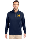 Michigan Wolverines Alumni Cutter & Buck Adapt Eco Knit Stretch Recycled Mens Quarter Zip Pullover Navy Blue Front Thumbnail Image