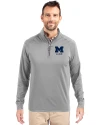 Michigan Wolverines Alumni Cutter & Buck Adapt Eco Knit Stretch Recycled Mens Quarter Zip Pullover Polished Medium Gray Front Thumbnail Image