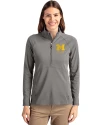 Michigan Wolverines Alumni Cutter & Buck Adapt Eco Knit Stretch Recycled Womens Half Zip Pullover Elemental Grey Front Thumbnail Image