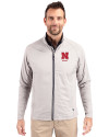Nebraska Cornhuskers Alumni Cutter & Buck Adapt Eco Knit Hybrid Recycled Mens Big & Tall Full Zip Jacket Polished Medium Gray Front Thumbnail Image