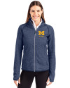 Michigan Wolverines Alumni Cutter & Buck Mainsail Sweater-Knit Womens Full Zip Jacket Liberty Navy Heather Front Thumbnail Image