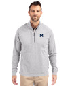 Michigan Wolverines College Vault Cutter & Buck Adapt Eco Knit Heather Mens Big & Tall Quarter Zip Pullover Polished Heather Front Thumbnail Image