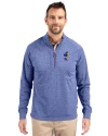 Kansas Jayhawks College Vault Cutter & Buck Adapt Eco Knit Heather Mens Big & Tall Quarter Zip Pullover Tour Blue Heather Front Thumbnail Image