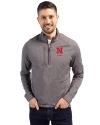 Nebraska Cornhuskers Alumni Cutter & Buck Adapt Eco Knit Heather Mens Big & Tall Quarter Zip Pullover Black Heather Front Thumbnail Image