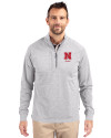 Nebraska Cornhuskers Alumni Cutter & Buck Adapt Eco Knit Heather Mens Big & Tall Quarter Zip Pullover Polished Heather Front Thumbnail Image
