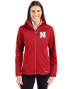 Nebraska Cornhuskers Cutter & Buck Evoke Softshell Recycled Full Zip Womens Jacket Cardinal Red Front Thumbnail Image