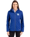 Kentucky Wildcats Cutter & Buck Evoke Softshell Recycled Full Zip Womens Jacket Tour Blue Front Thumbnail Image
